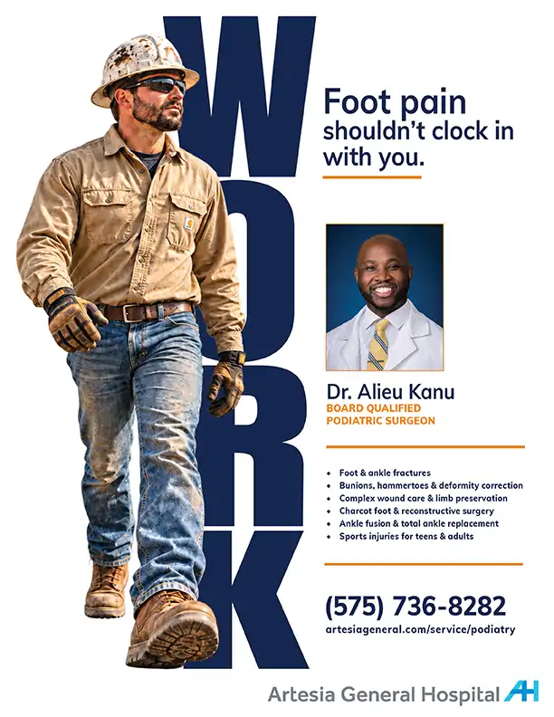 A list of services and information on Dr. Kanu, Podiatrist at Artesia General Hospital.