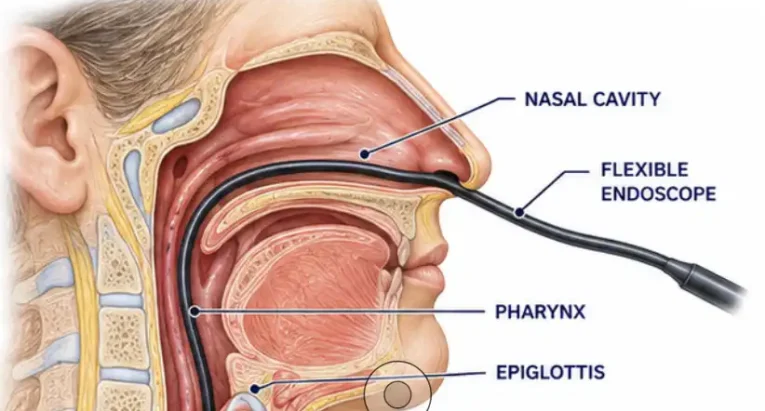 Artesia General Hospital infographic detailing the Fiberoptic Endoscopic Evaluation of Swallowing (FEES), including what it evaluates, when to consider it, and a step-by-step guide.