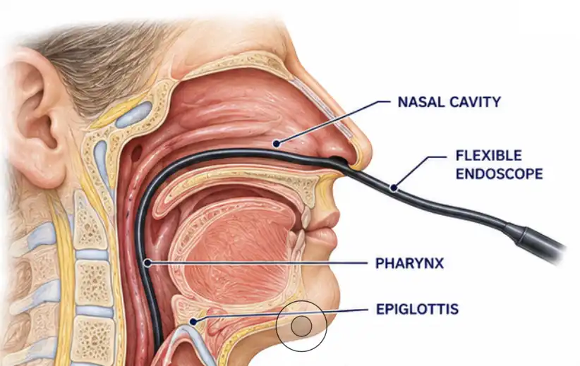 Artesia General Hospital infographic detailing the Fiberoptic Endoscopic Evaluation of Swallowing (FEES), including what it evaluates, when to consider it, and a step-by-step guide.